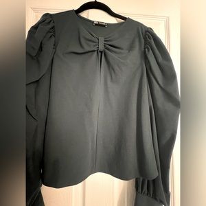 Zara blue shirt with bow NWOT